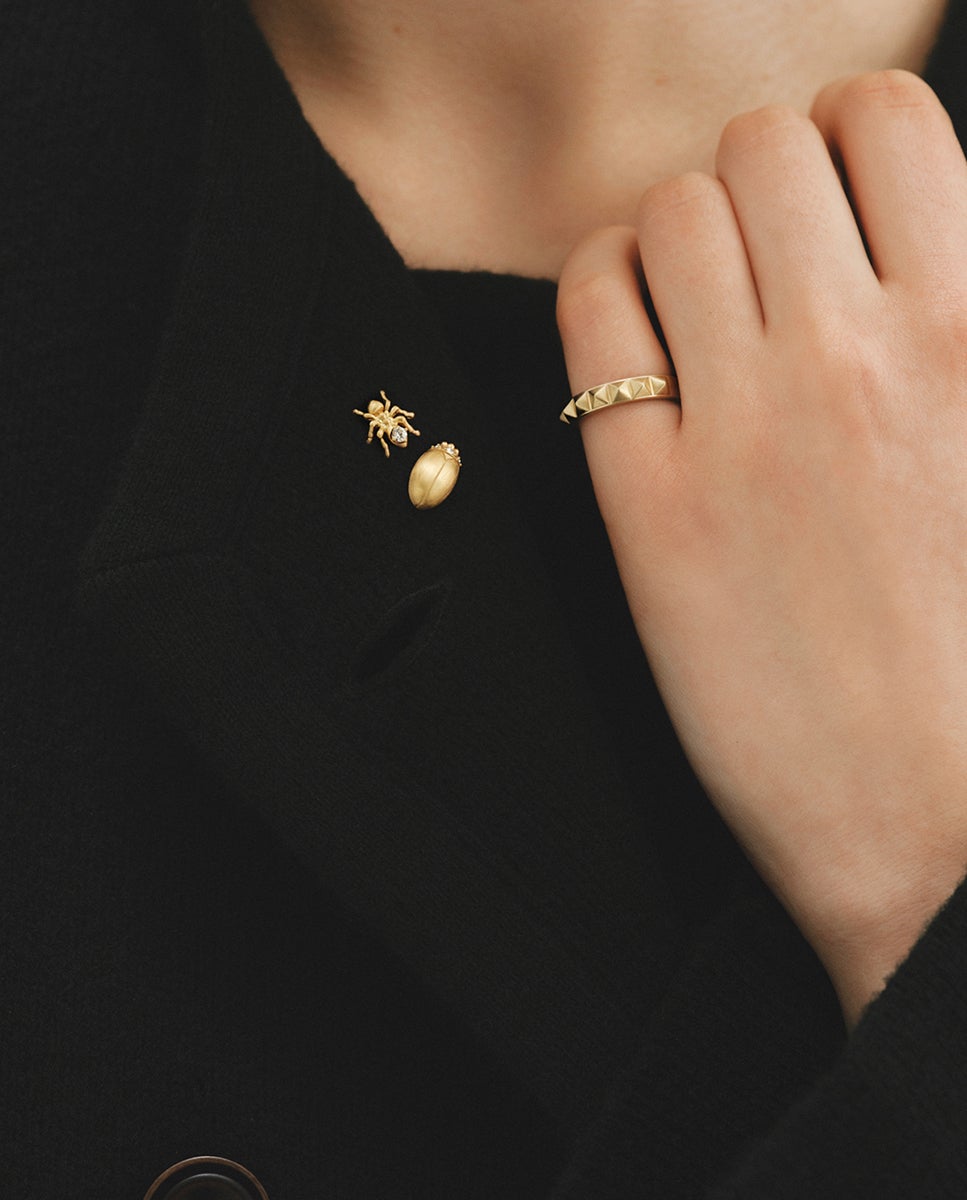 Anillo de plata 925 bañada en oro amarillo de 18k y motivo de tachuelas - Aristocrazy - Dorado Dorado-6