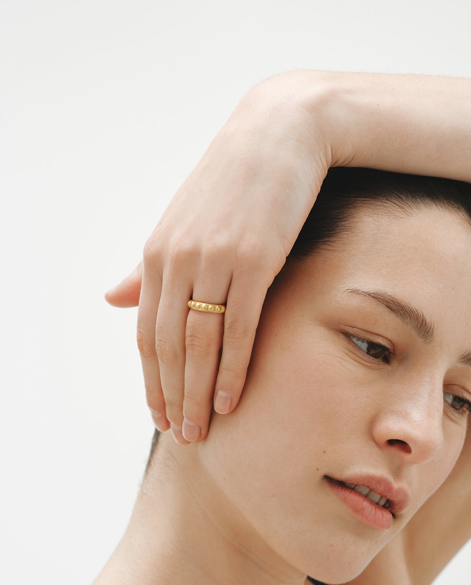 Anillo de plata 925 bañada en oro amarillo de 18k y motivos de esferas - Aristocrazy - Dorado Dorado-4