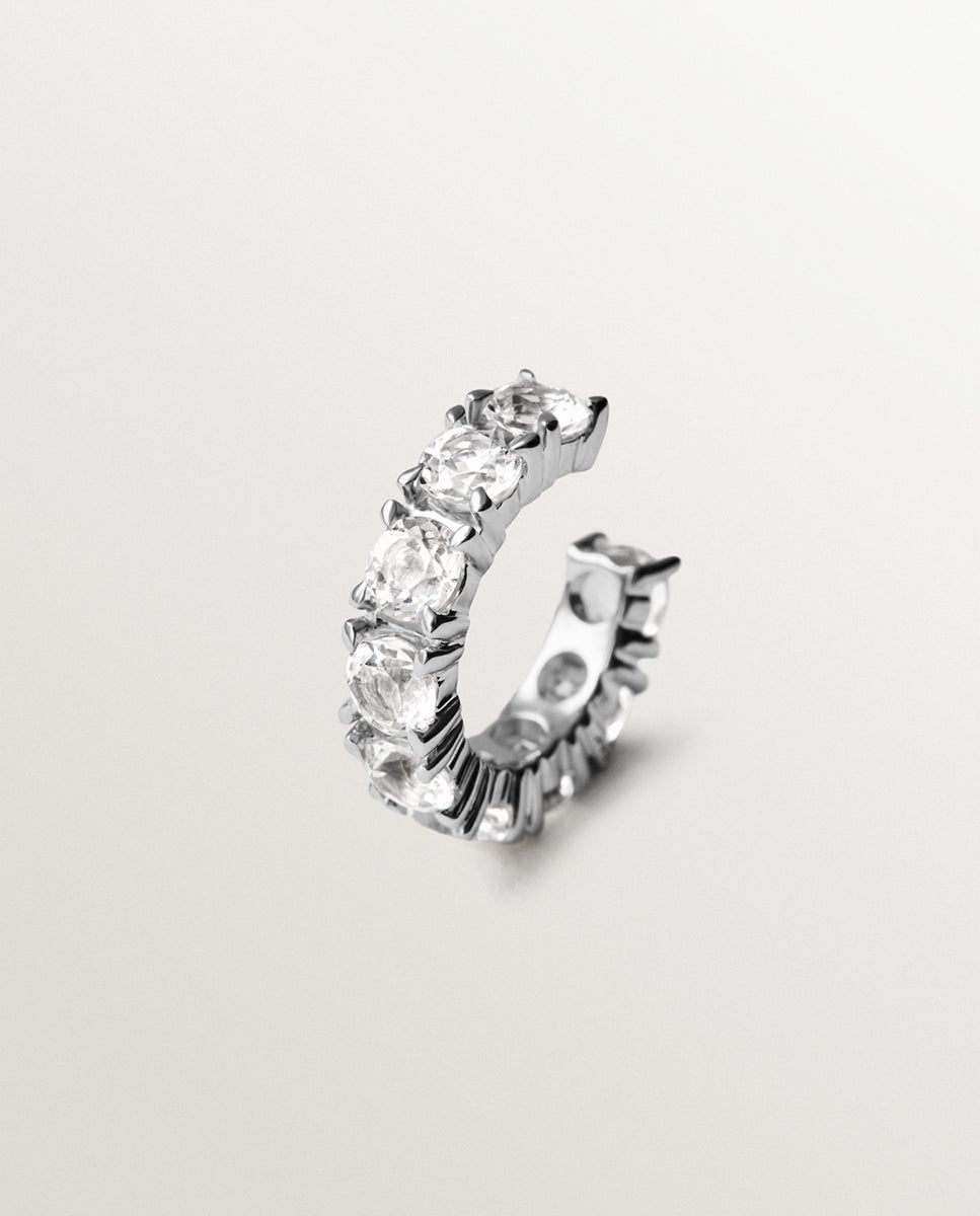 Pendiente earcuff grueso de plata 925 con topacios blancos