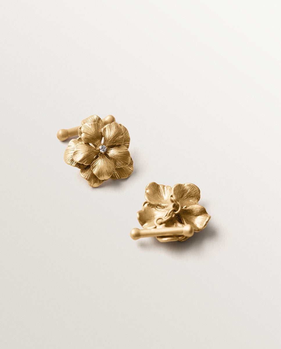 Gemelos bañados en oro amarillo con cristales y forma de flor - Aristocrazy - Cristal Cristal-3
