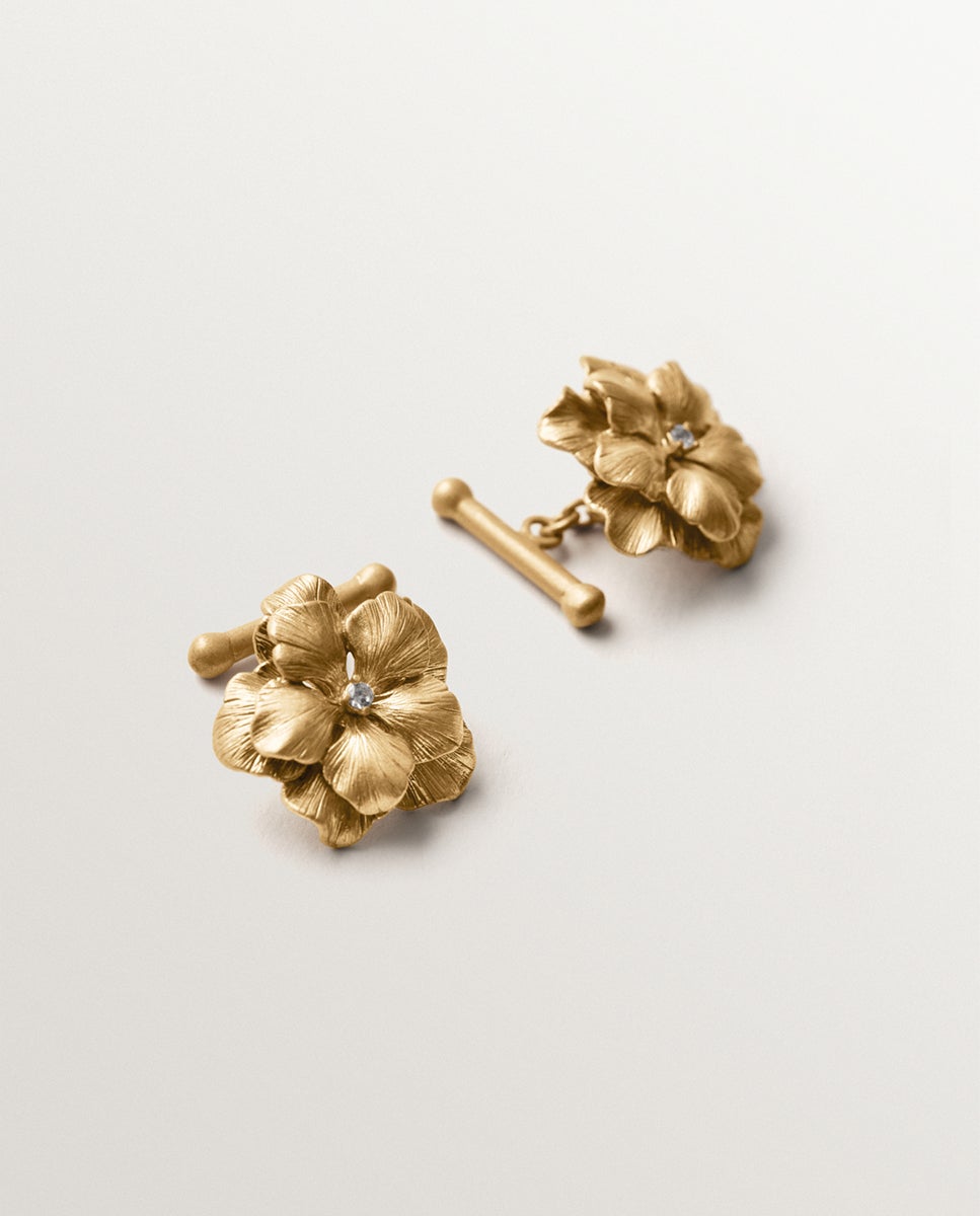 Gemelos bañados en oro amarillo con cristales y forma de flor - Aristocrazy - Cristal Cristal-5