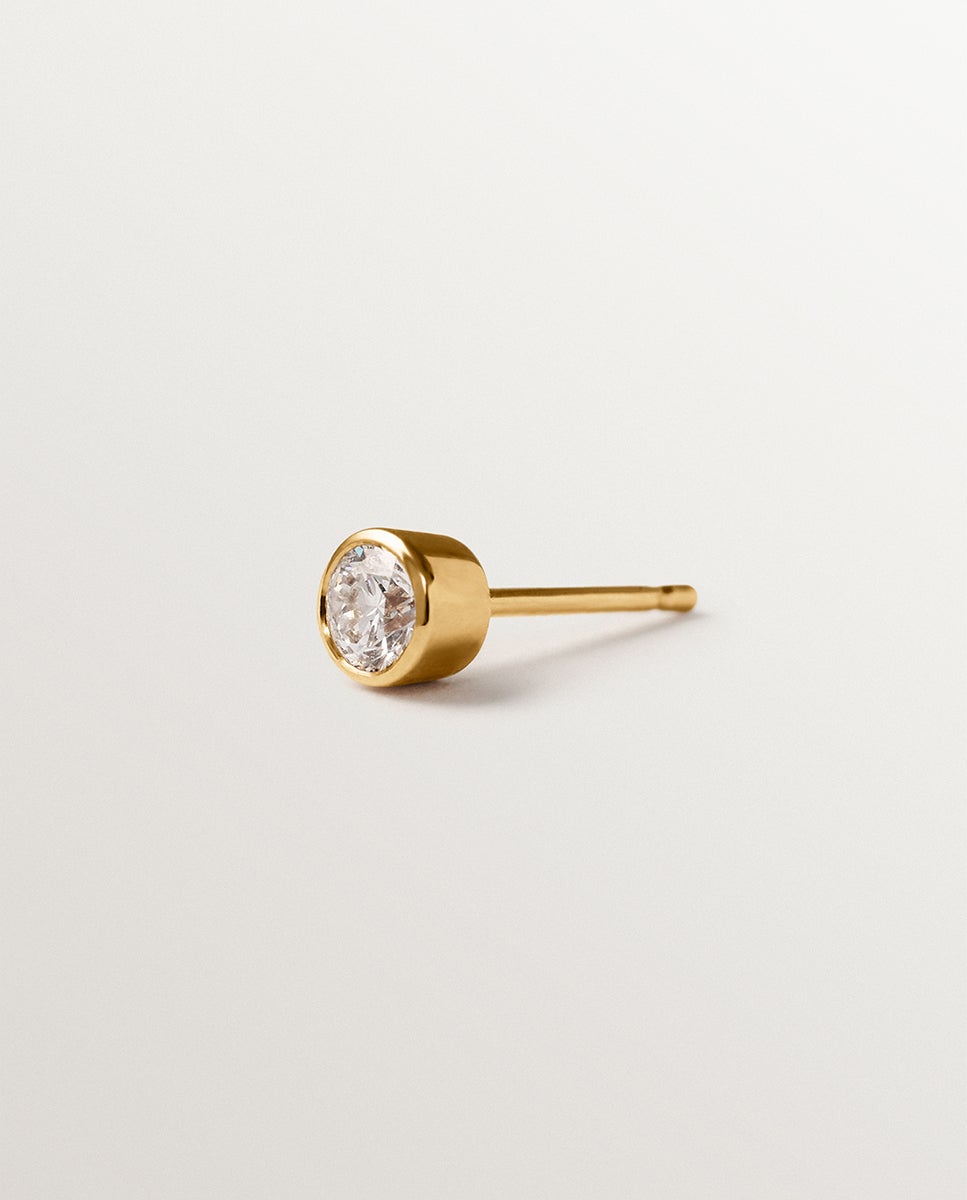 Pendientes de botón de oro amarillo de 9k con diamantes lab grown - Aristocrazy - Blanco Blanco-2