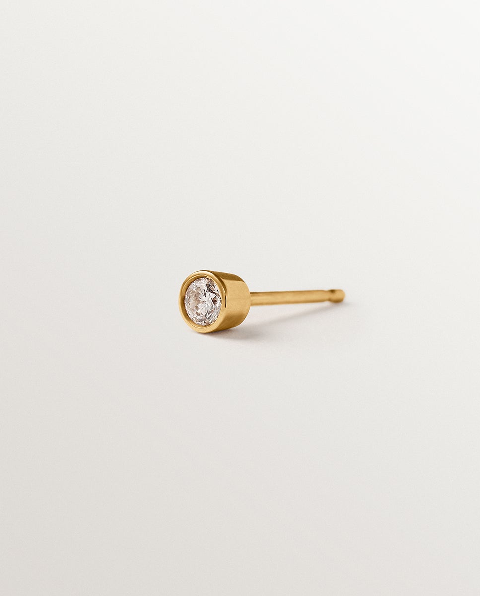 Pendientes de botón de oro amarillo de 9k con diamantes lab grown - Aristocrazy - Blanco Blanco-2