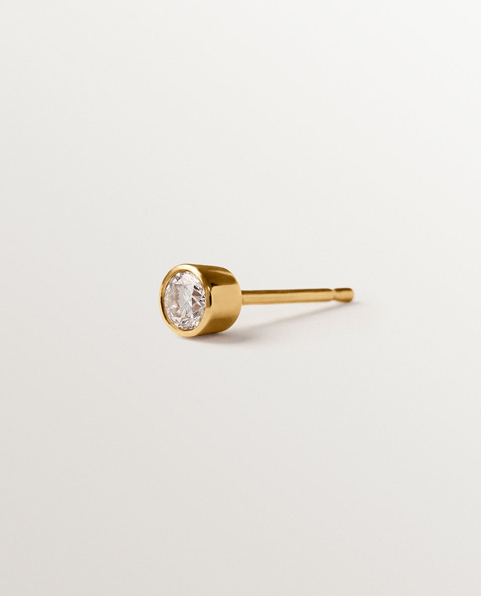 Pendientes de botón de oro amarillo de 9k con diamantes lab grown - Aristocrazy - Blanco Blanco-2