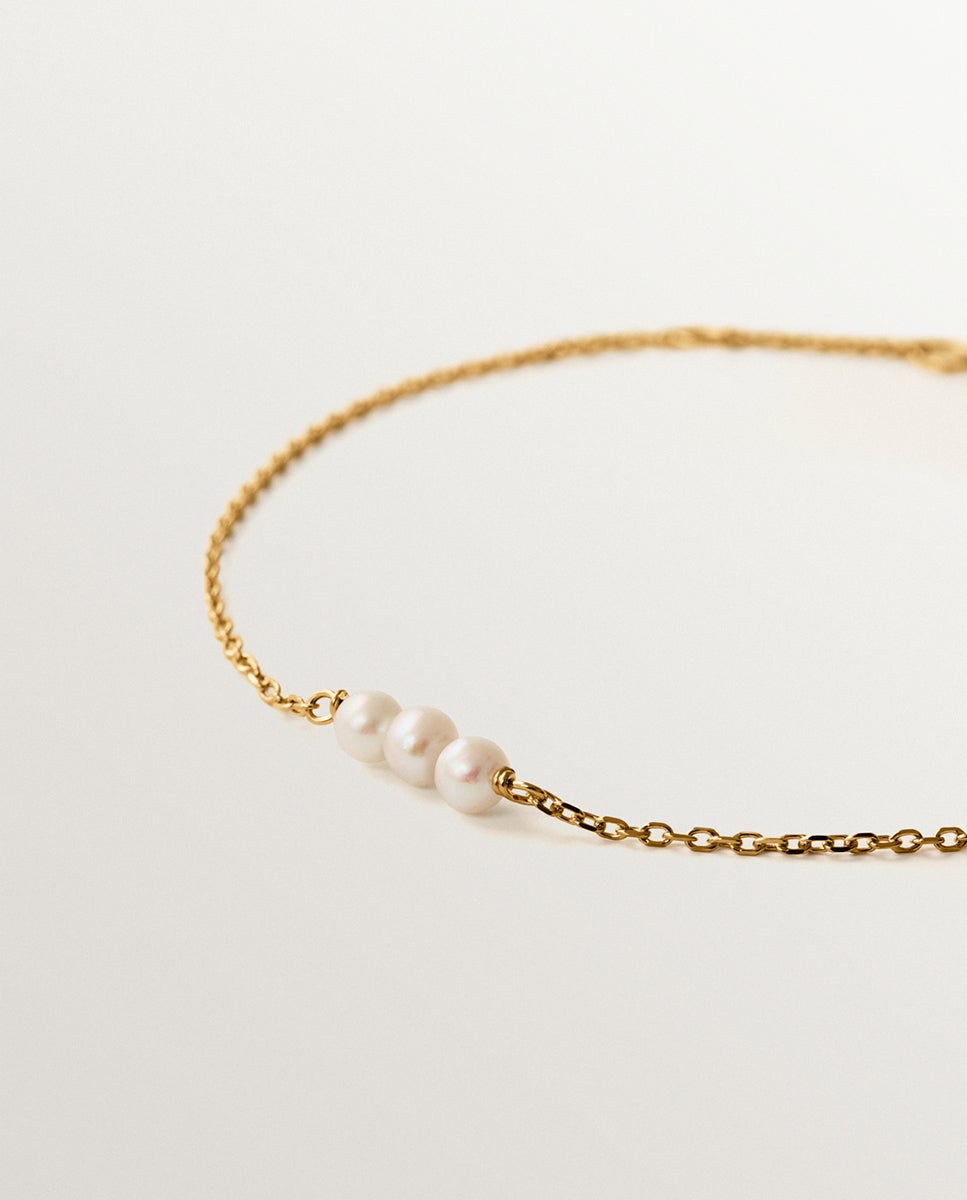 Pulsera de cadena de plata 925 bañada en oro amarillo de 18k con perlas - Aristocrazy - Blanco Blanco-2