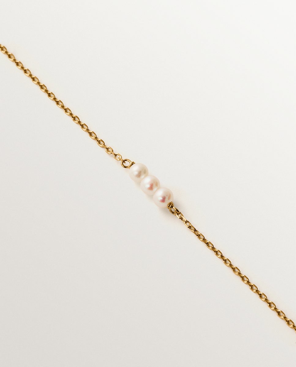 Pulsera de cadena de plata 925 bañada en oro amarillo de 18k con perlas - Aristocrazy - Blanco Blanco-3