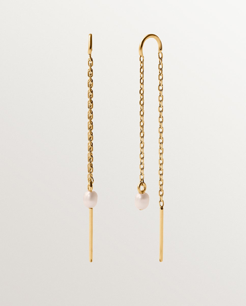 Pendientes largos de plata 925 bañada en oro amarillo de 18k con perlas - Aristocrazy - Blanco Blanco-2