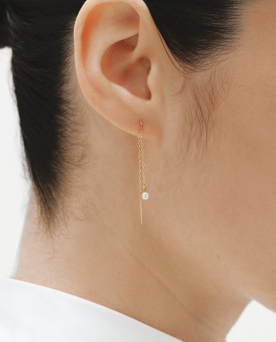 Pendientes largos de plata 925 bañada en oro amarillo de 18k con perlas - Aristocrazy - Blanco Blanco-3