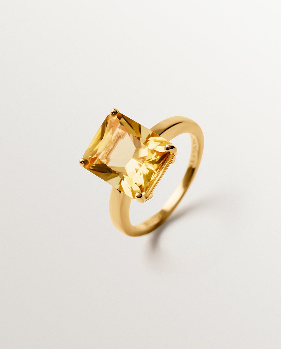 Anillo de plata 925 bañada en oro amarillo de 18k con citrino naranja - Aristocrazy - Dorado Dorado-1