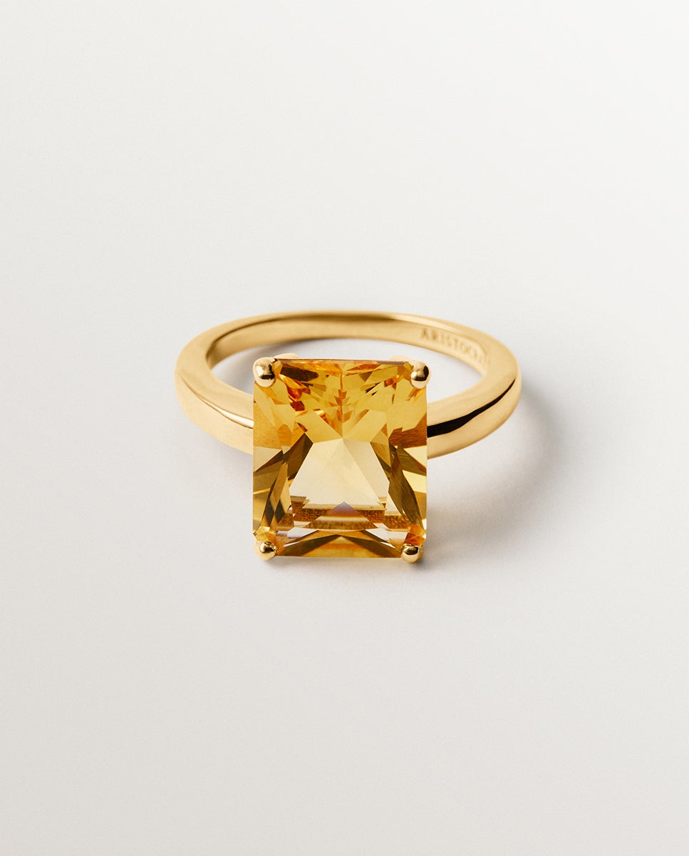 Anillo de plata 925 bañada en oro amarillo de 18k con citrino naranja - Aristocrazy - Dorado Dorado-3