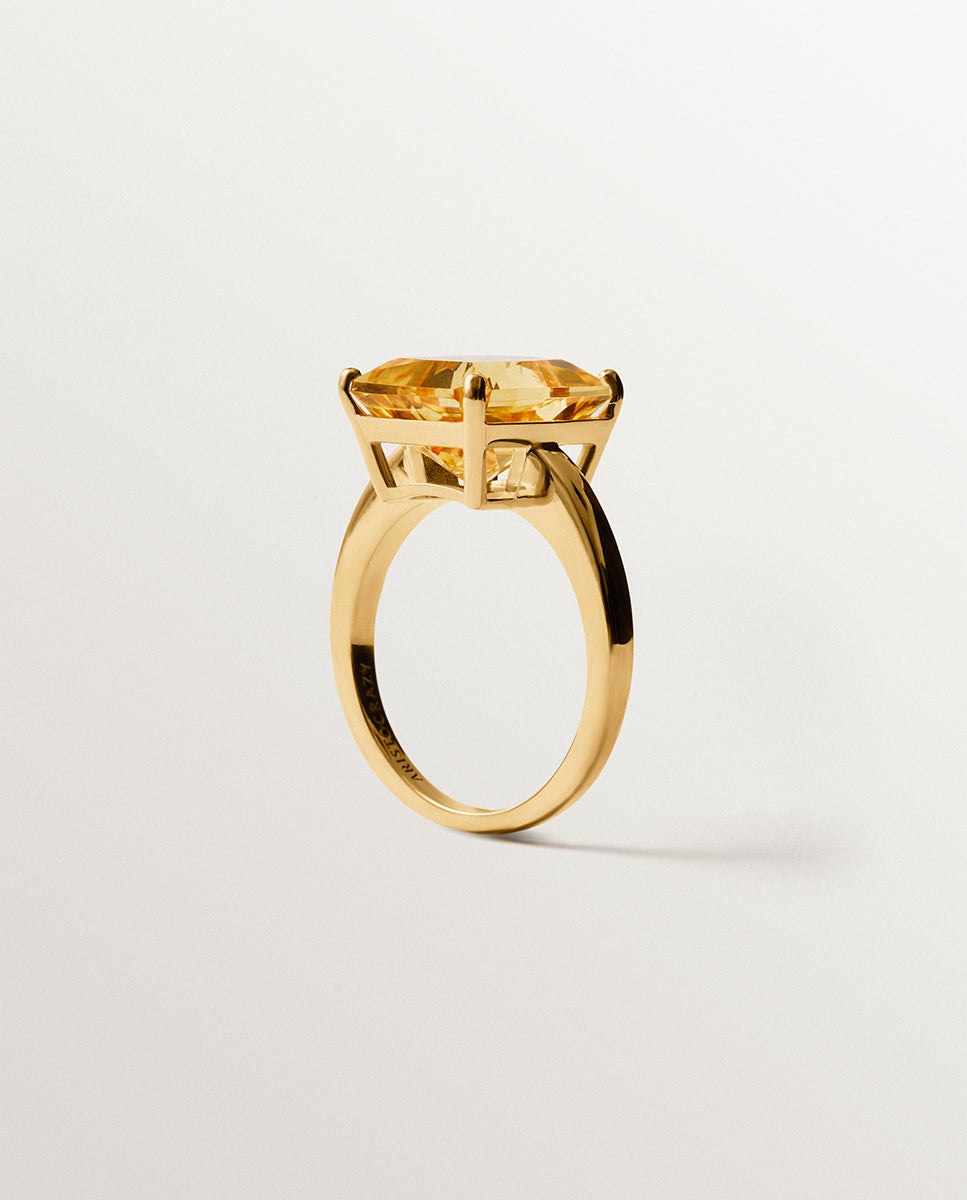 Anillo de plata 925 bañada en oro amarillo de 18k con citrino naranja - Aristocrazy - Dorado Dorado-5