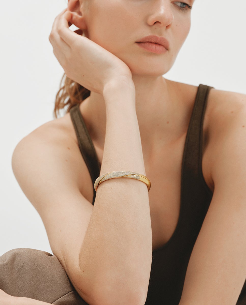Pulsera gimmel bañada en oro amarillo con pavé de cristales - Aristocrazy - Cristal Cristal-2