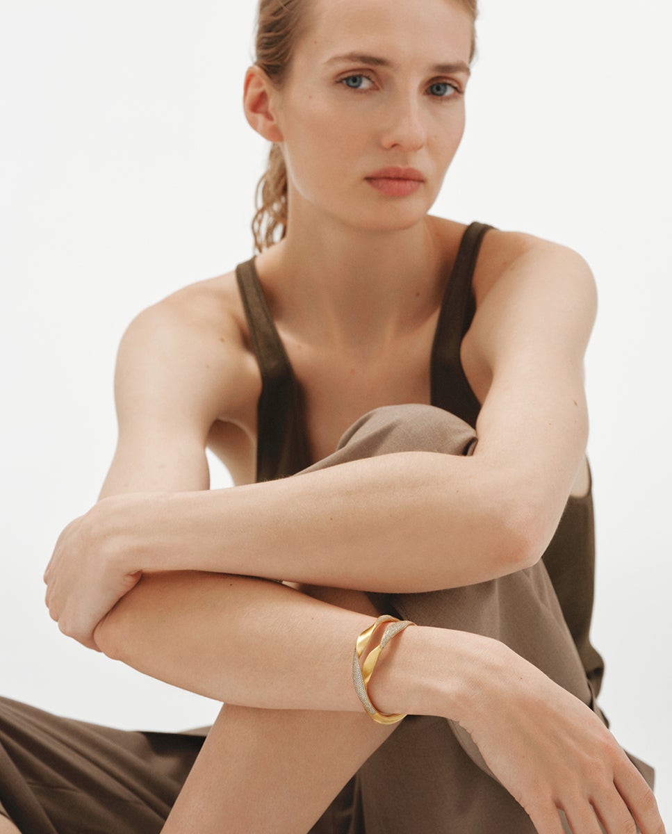 Pulsera gimmel bañada en oro amarillo con pavé de cristales - Aristocrazy - Cristal Cristal-4