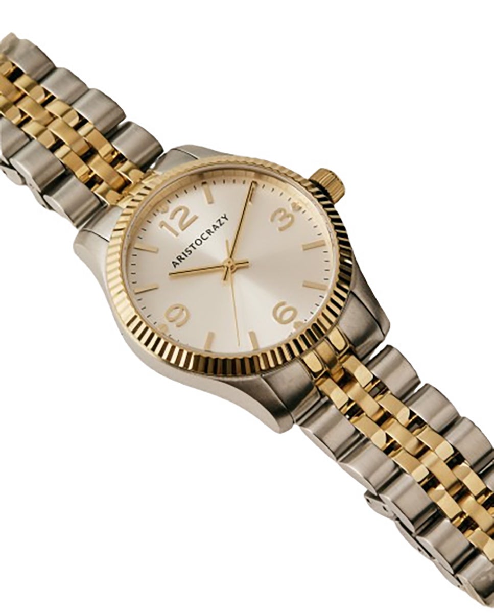 Imagen 0 de Reloj st. barth armis con correa bicolor de acero gris y amarillo y esfera grisácea Dorado