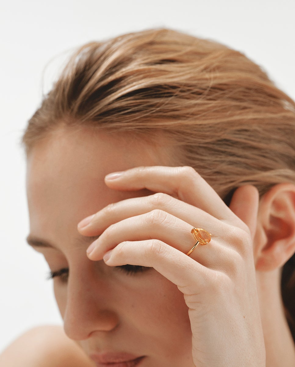 Anillo de plata 925 bañada en oro amarillo de 18k con citrino naranja Naranja Aristocrazy Naranja-4