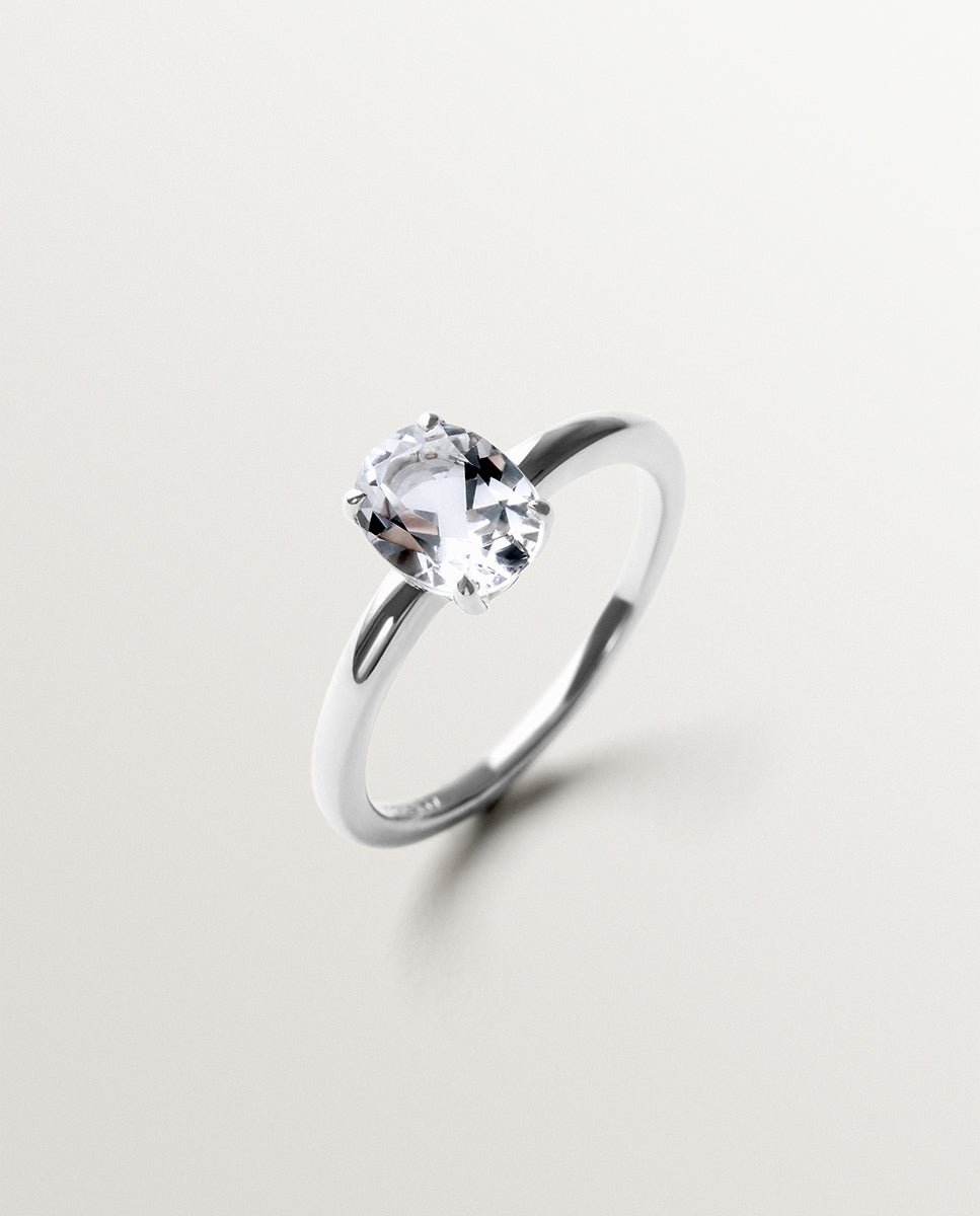 Imagen 0 de Anillo solitario de plata 925 con cuarzo blanco Blanco