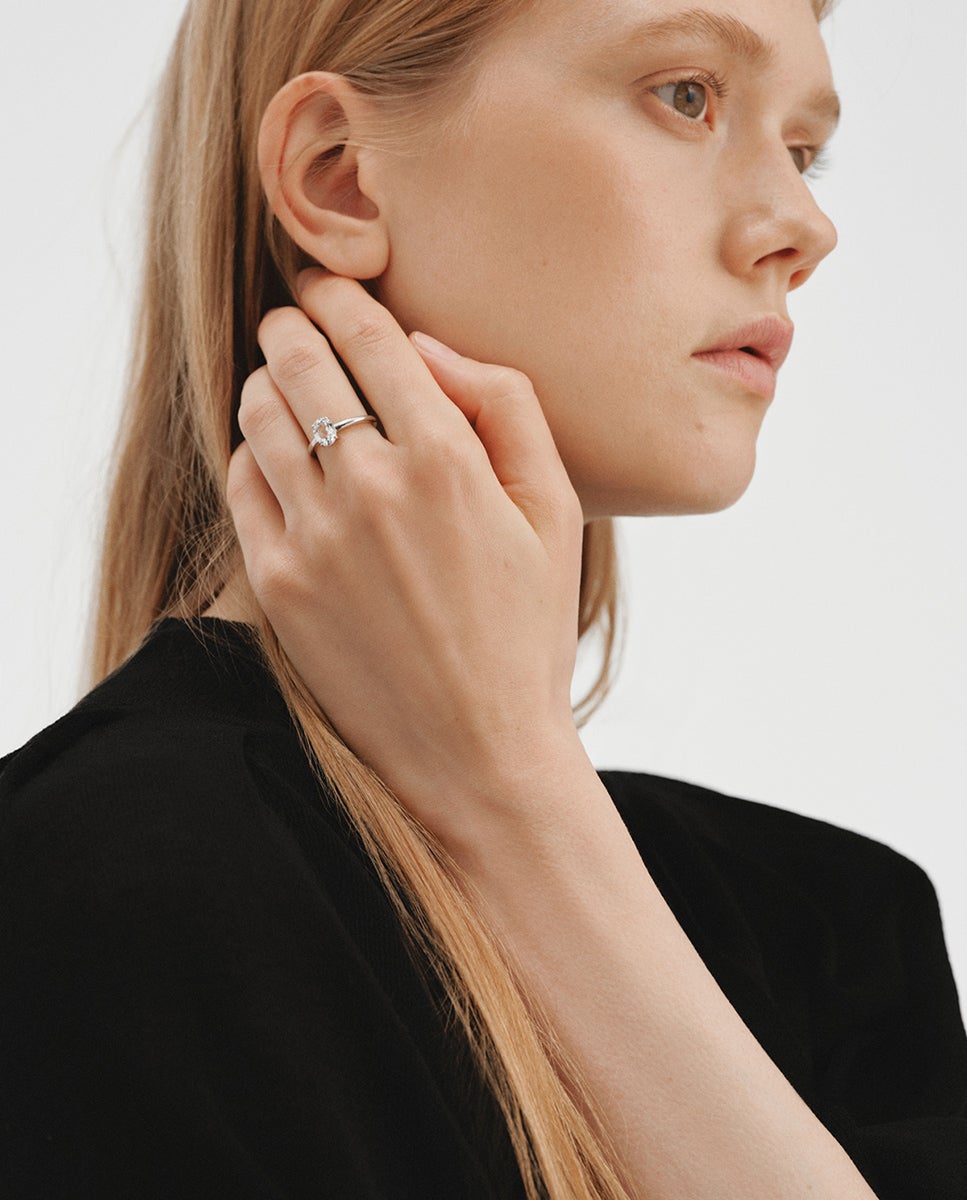 Anillo solitario de plata 925 con cuarzo - Aristocrazy - Blanco Blanco-2