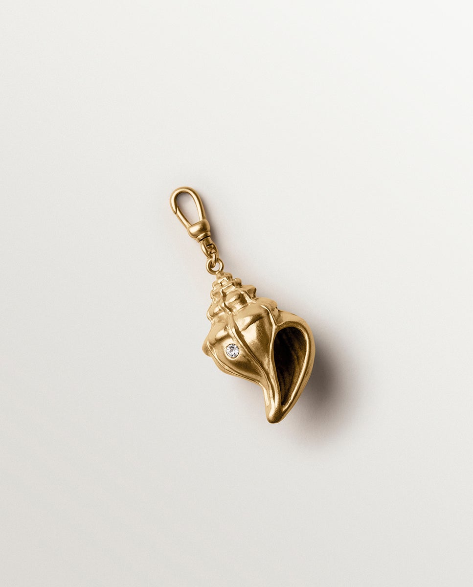 Imagen 0 de Charm bañado en oro amarillo con cristales y forma de concha Dorado