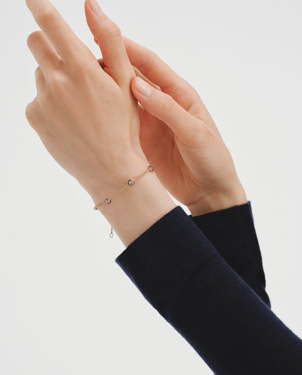 Pulsera bicolor de plata 925 bañada en oro amarillo de 18k con topacios blancos - Aristocrazy - Negro Negro-2