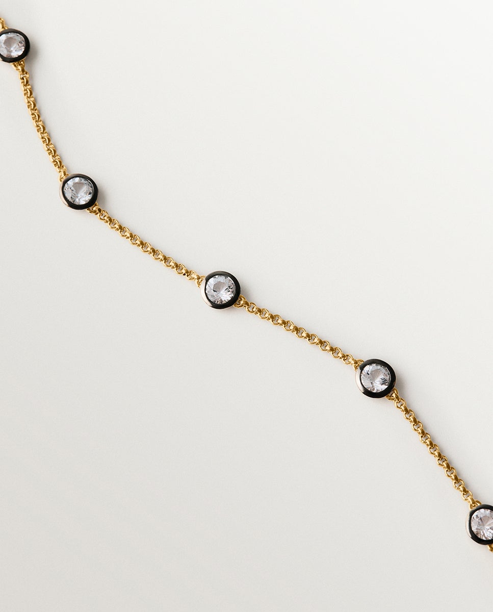 Pulsera bicolor de plata 925 bañada en oro amarillo de 18k con topacios blancos - Aristocrazy - Negro Negro-3