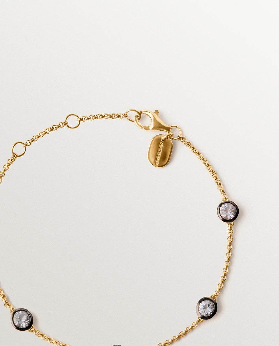 Pulsera bicolor de plata 925 bañada en oro amarillo de 18k con topacios blancos - Aristocrazy - Negro Negro-5