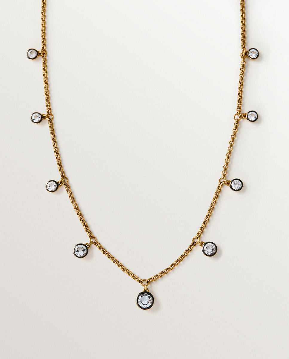 Imagen 0 de Cadena con colgante bicolor de plata 925 bañada en oro amarillo de 18k con topacio blanco Negro