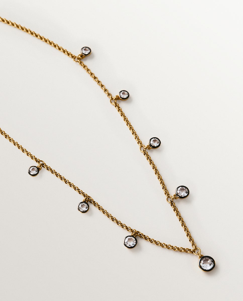 Cadena con colgante bicolor de plata 925 bañada en oro amarillo de 18k con topacio blanco - Aristocrazy - Negro Negro-3