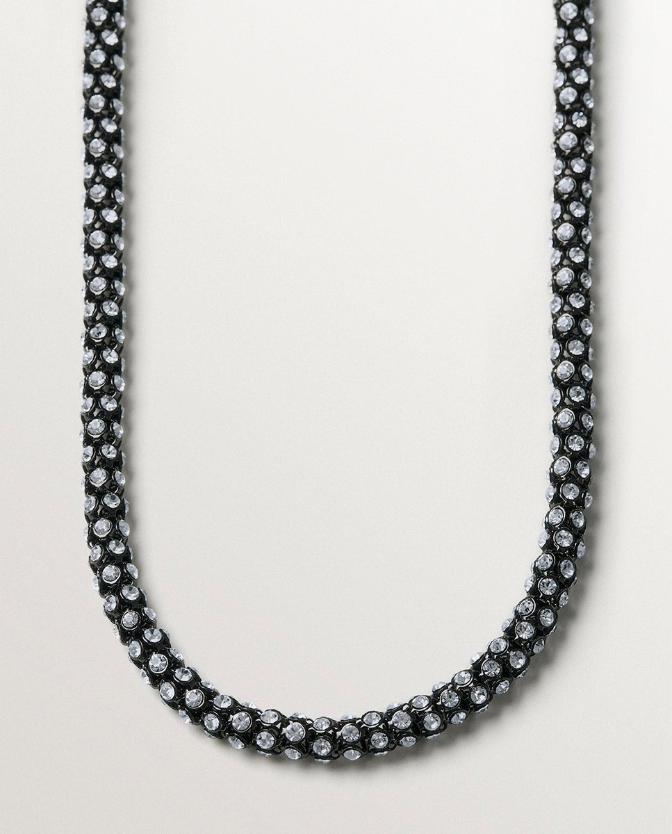 Imagen 1 de Collar largo en forma de tubo con cristales Negro