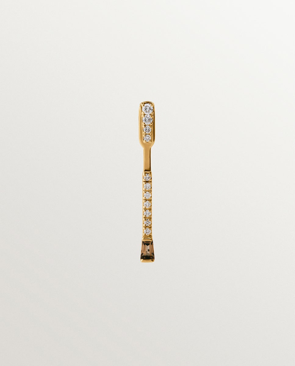 Pendiente individual de oro amarillo de 9k con diamantes y cuarzo fumé - Aristocrazy - Blanco Blanco-1