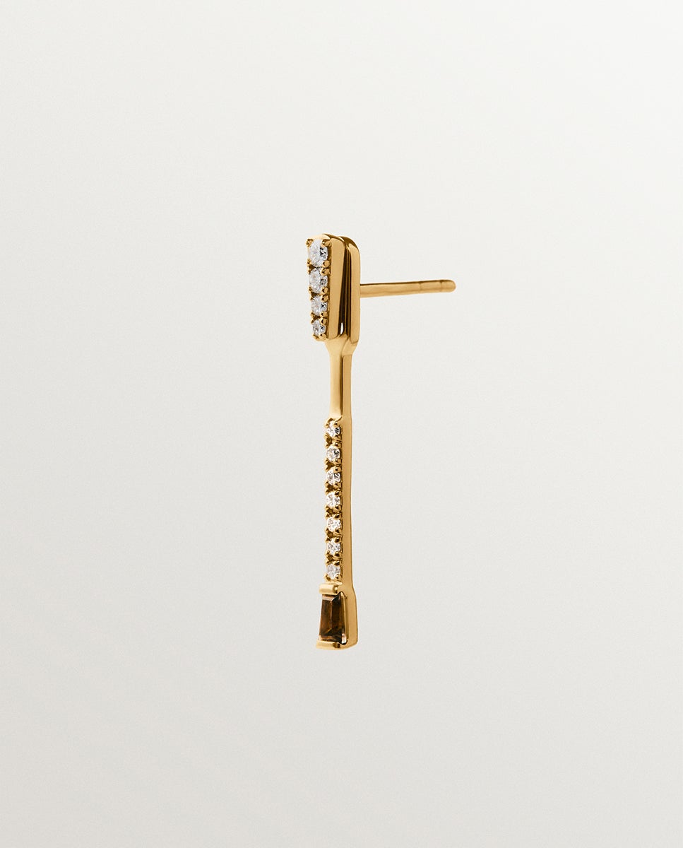 Pendiente individual de oro amarillo de 9k con diamantes y cuarzo fumé - Aristocrazy - Blanco Blanco-2