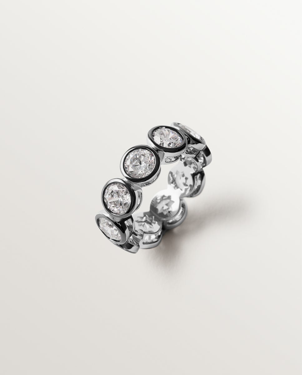 Imagen 1 de Anillo bicolor con cristales Plata