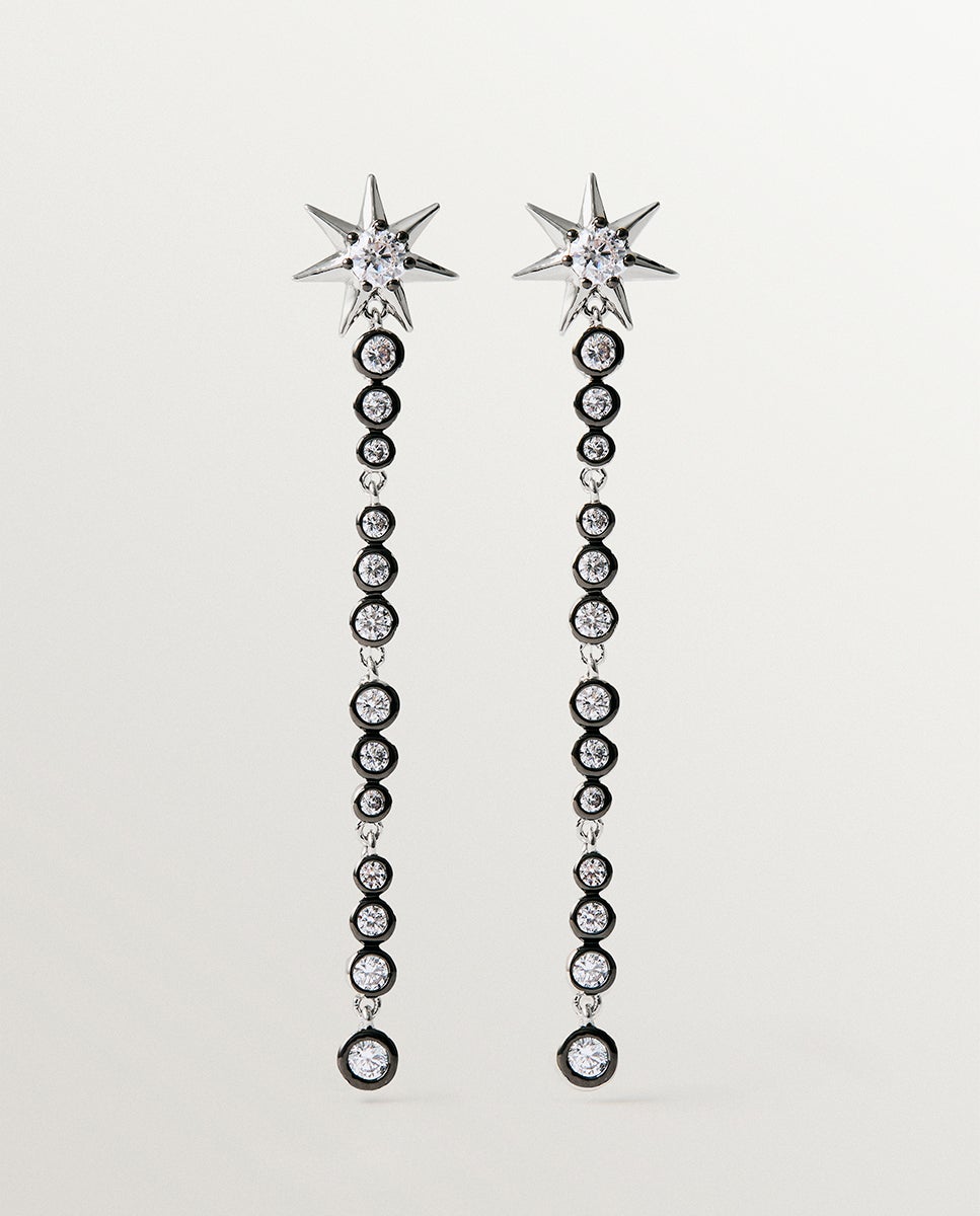 Imagen 1 de Pendientes largos bicolor con cristales y estrellas - Aristocrazy - Plata Plata