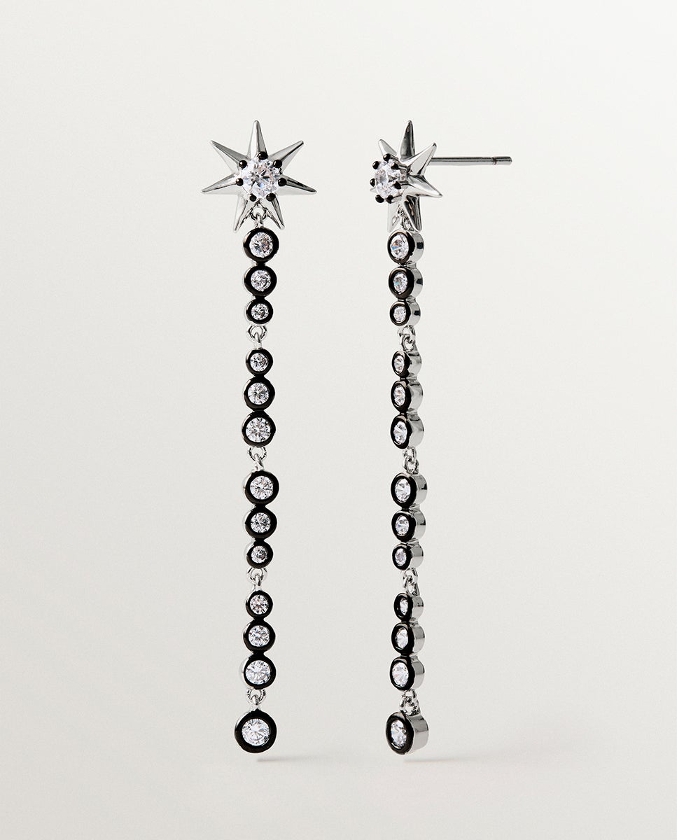 Imagen 3 de Pendientes largos bicolor con cristales y estrellas - Aristocrazy - Plata Plata