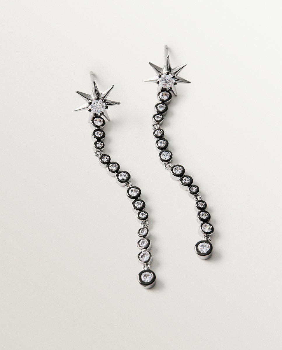 Imagen 5 de Pendientes largos bicolor con cristales y estrellas - Aristocrazy - Plata Plata