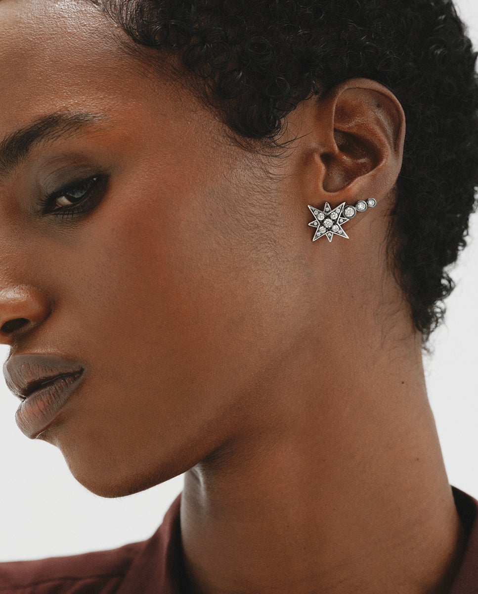 Imagen 2 de Pendientes trepadores bicolor con cristales en forma de estrella - Aristocrazy - Plata Plata
