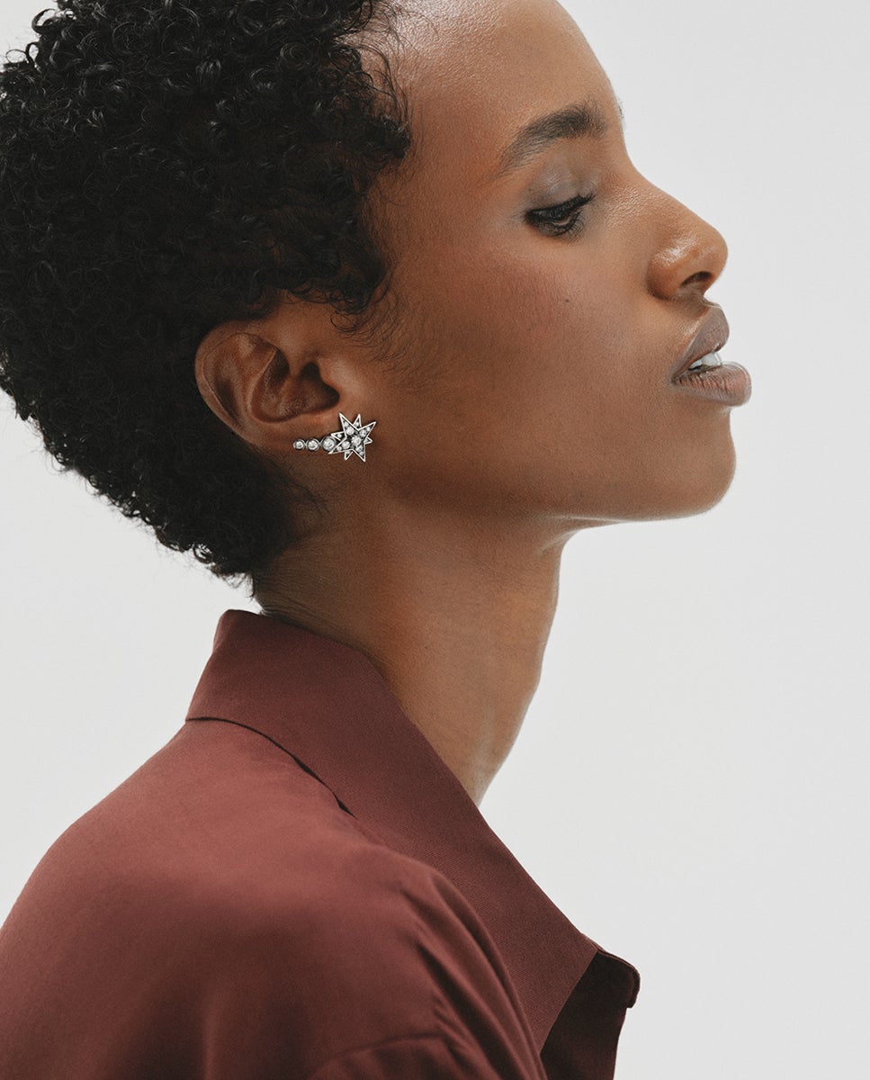 Imagen 4 de Pendientes trepadores bicolor con cristales en forma de estrella - Aristocrazy - Plata Plata