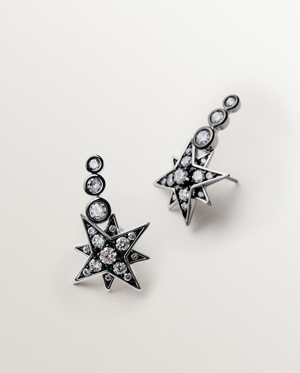 Imagen 5 de Pendientes trepadores bicolor con cristales en forma de estrella - Aristocrazy - Plata Plata