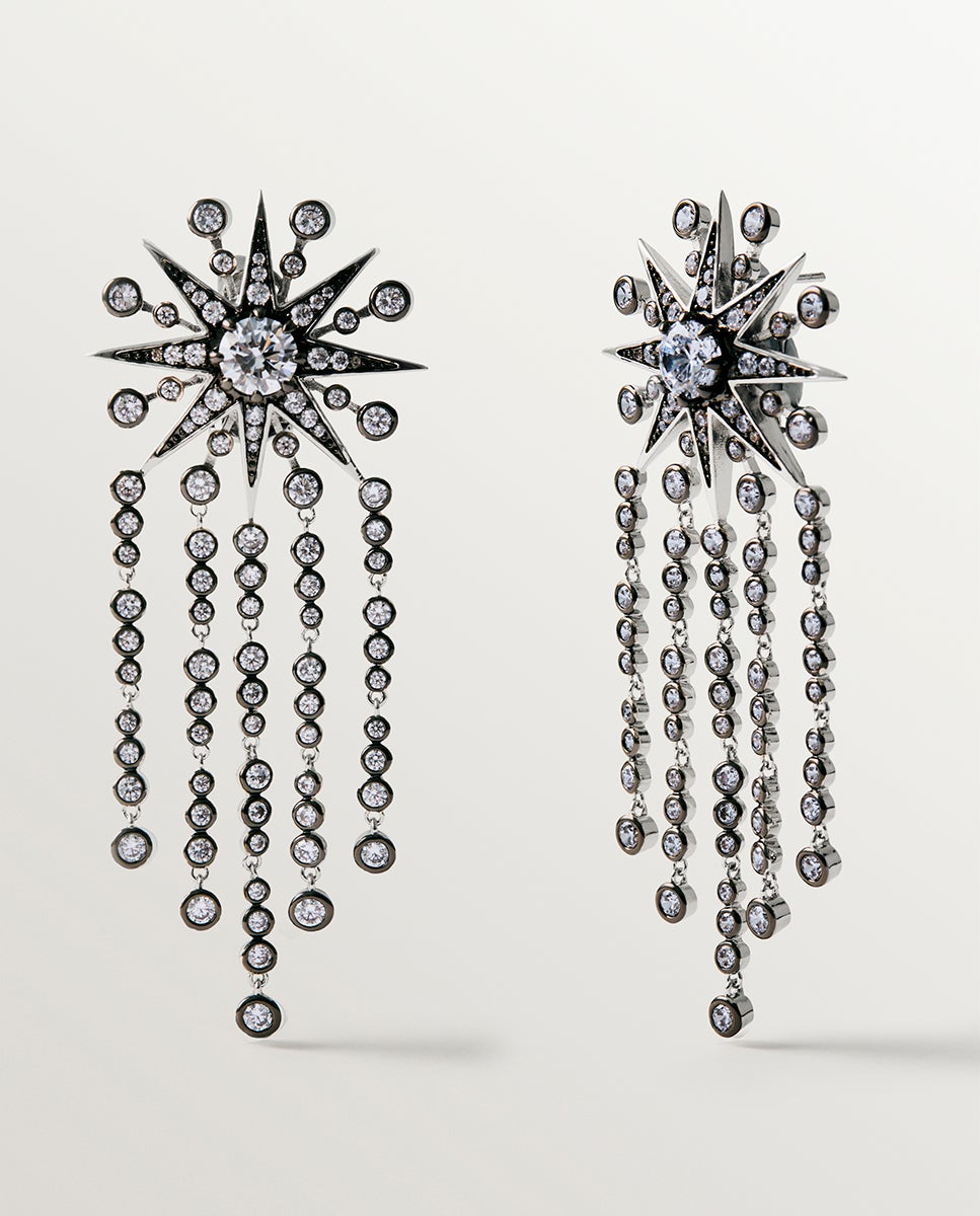 Imagen 3 de Pendientes bicolor en cascada con cristales y estrellas - Aristocrazy - Plata Plata