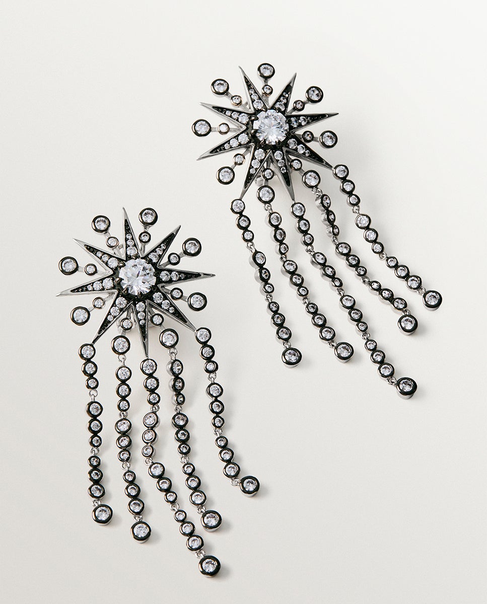 Imagen 5 de Pendientes bicolor en cascada con cristales y estrellas - Aristocrazy - Plata Plata
