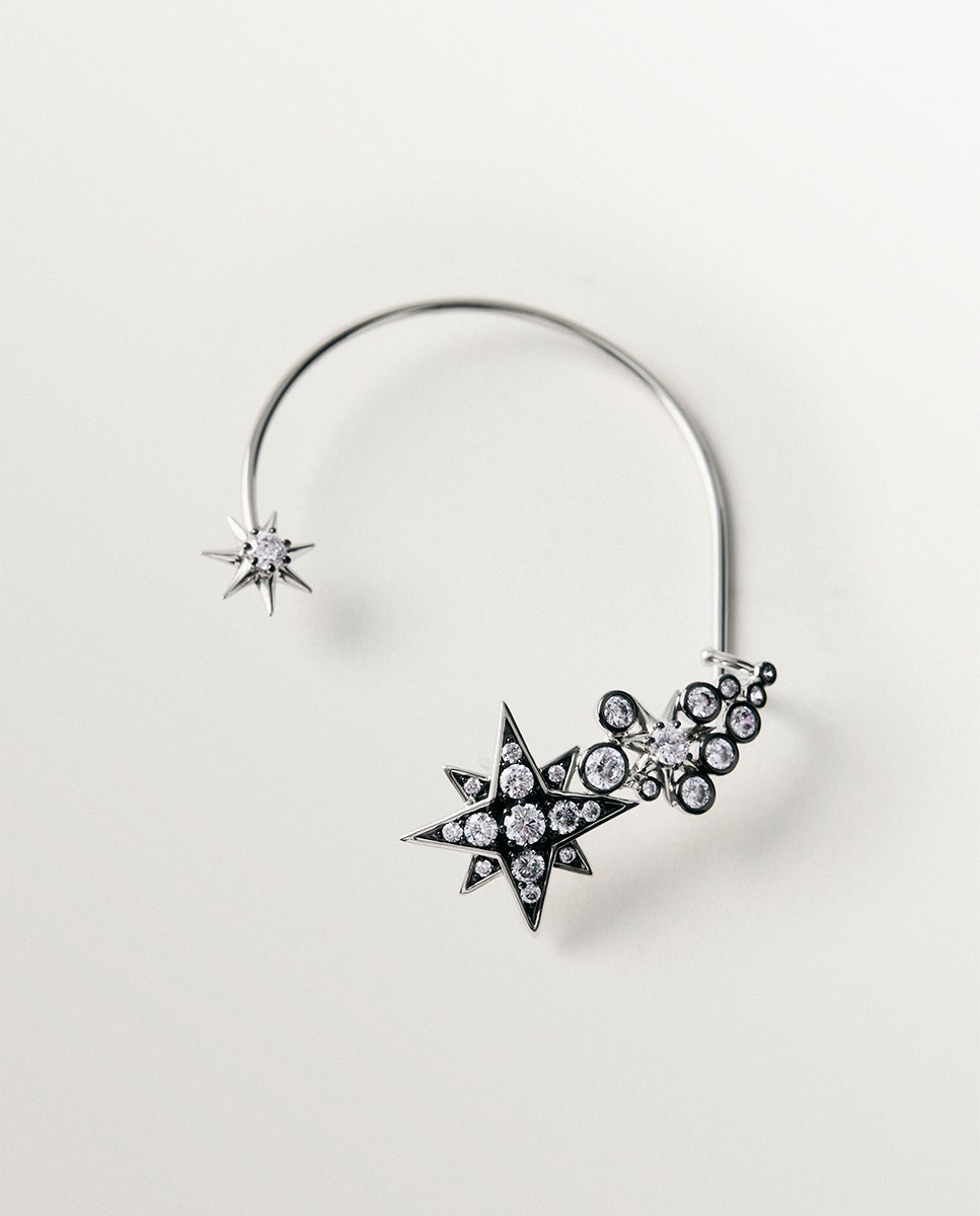 Imagen 1 de Earcuff bicolor con cristales y estrellas Plata