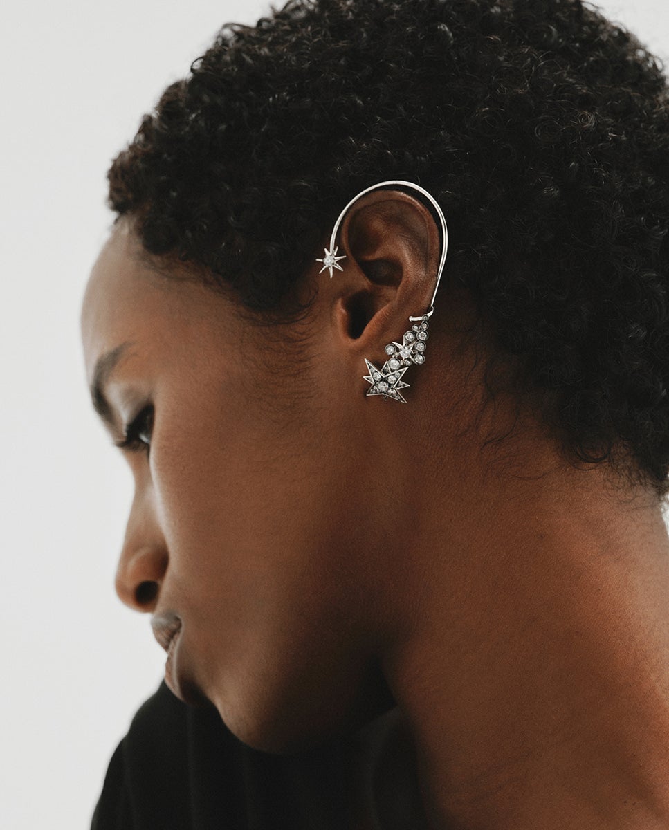 Imagen 2 de Earcuff bicolor con cristales y estrellas - Aristocrazy - Plata Plata