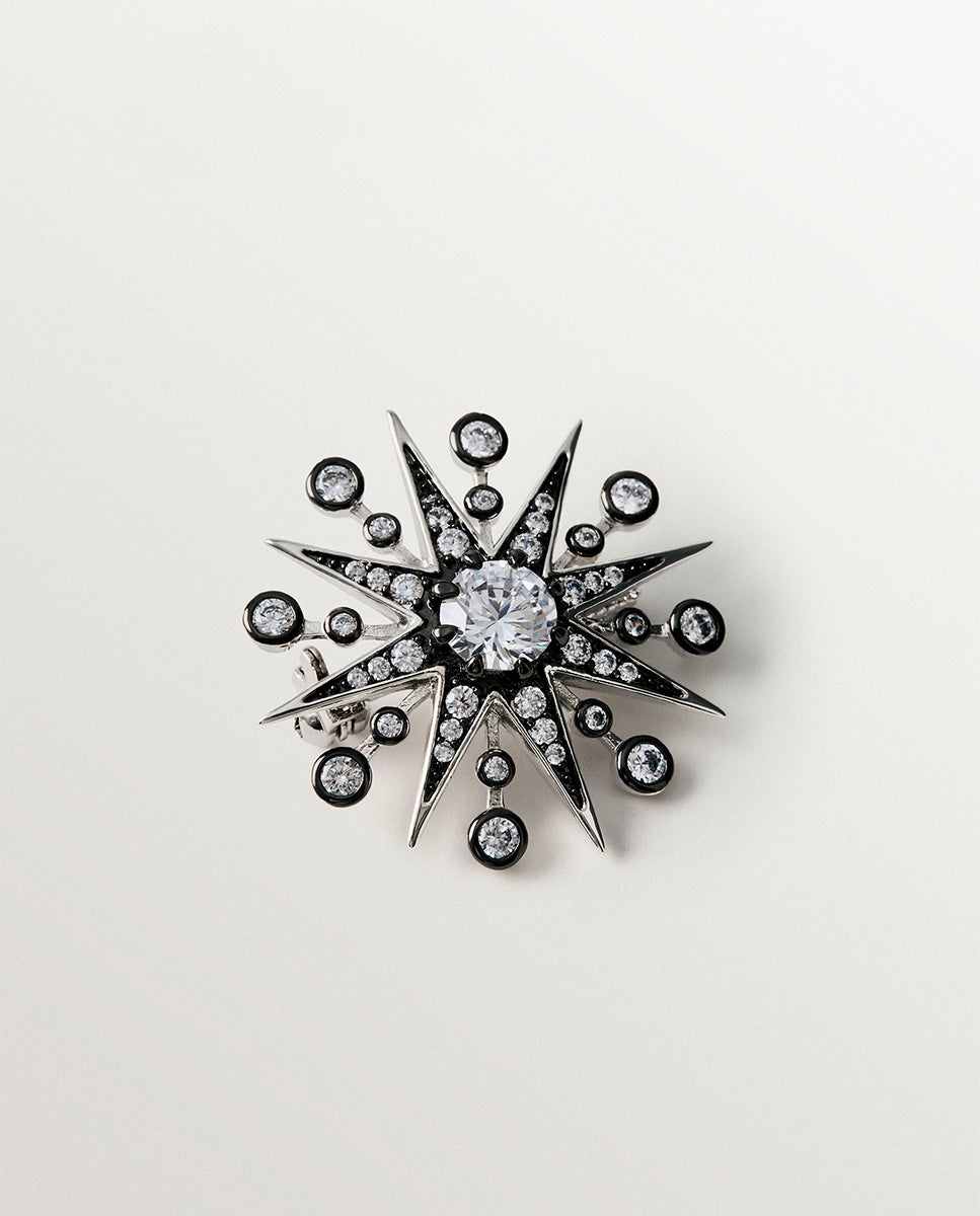 Imagen 1 de Broche bicolor con cristales en forma de estrella Plata