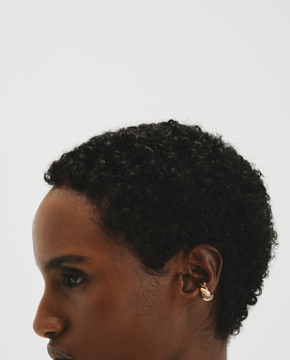 Pendiente earcuff individual de plata 925 con baño de oro amarillo de 18k, cuarzos fumé y ojo de tigre - Aristocrazy - Marrón claro Marrón claro-2