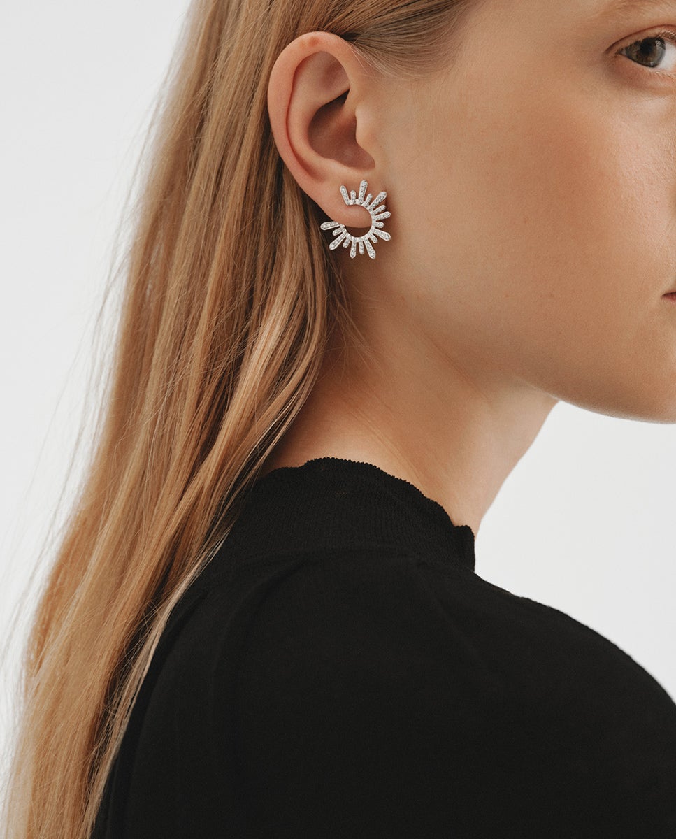 Imagen 0 de Pendientes de aro de plata 925 con diamantes lab grown Plata
