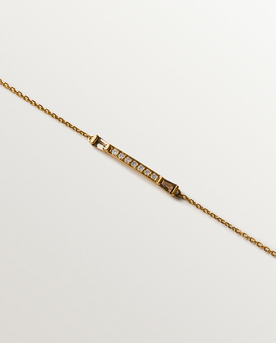 Pulsera de oro amarillo de 9k con diamantes y cuarzos fumé - Aristocrazy - Marrón Marrón-2