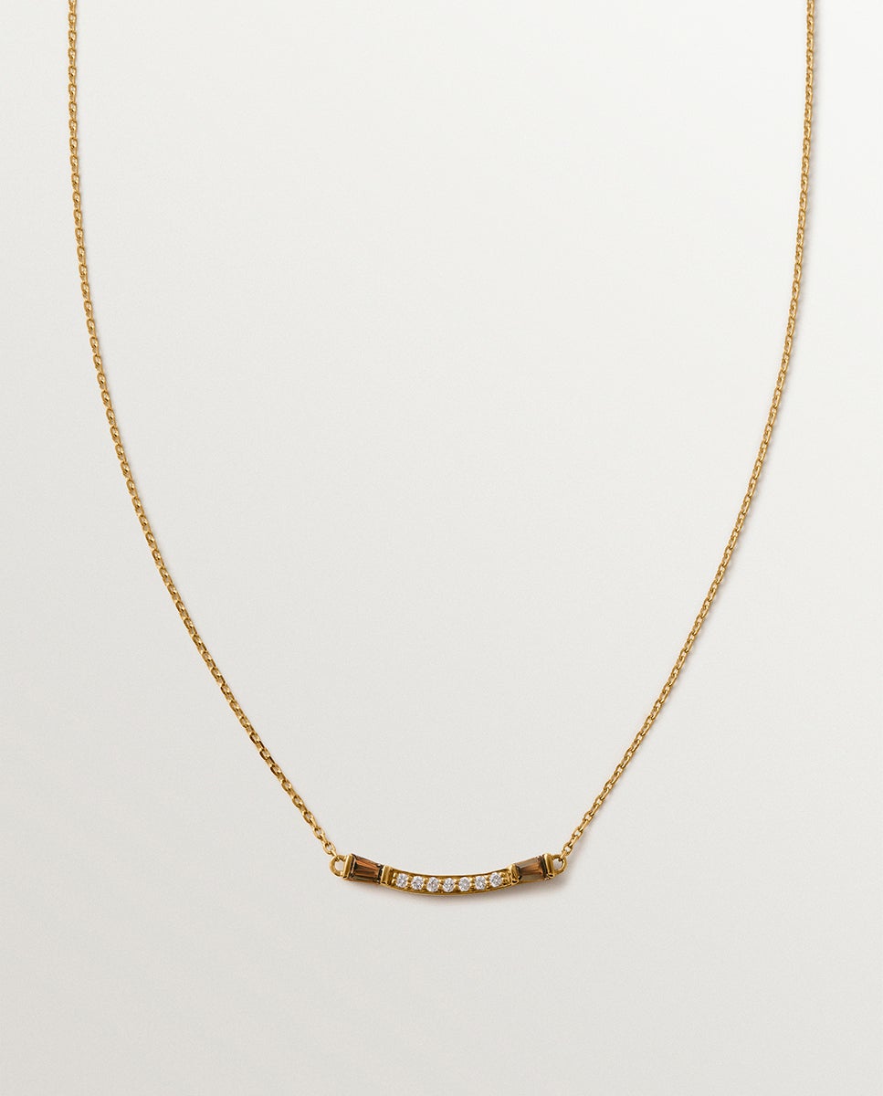 Cadena con colgante de oro amarillo de 9k con diamantes y cuarzos fumé - Aristocrazy - Marrón Marrón-1