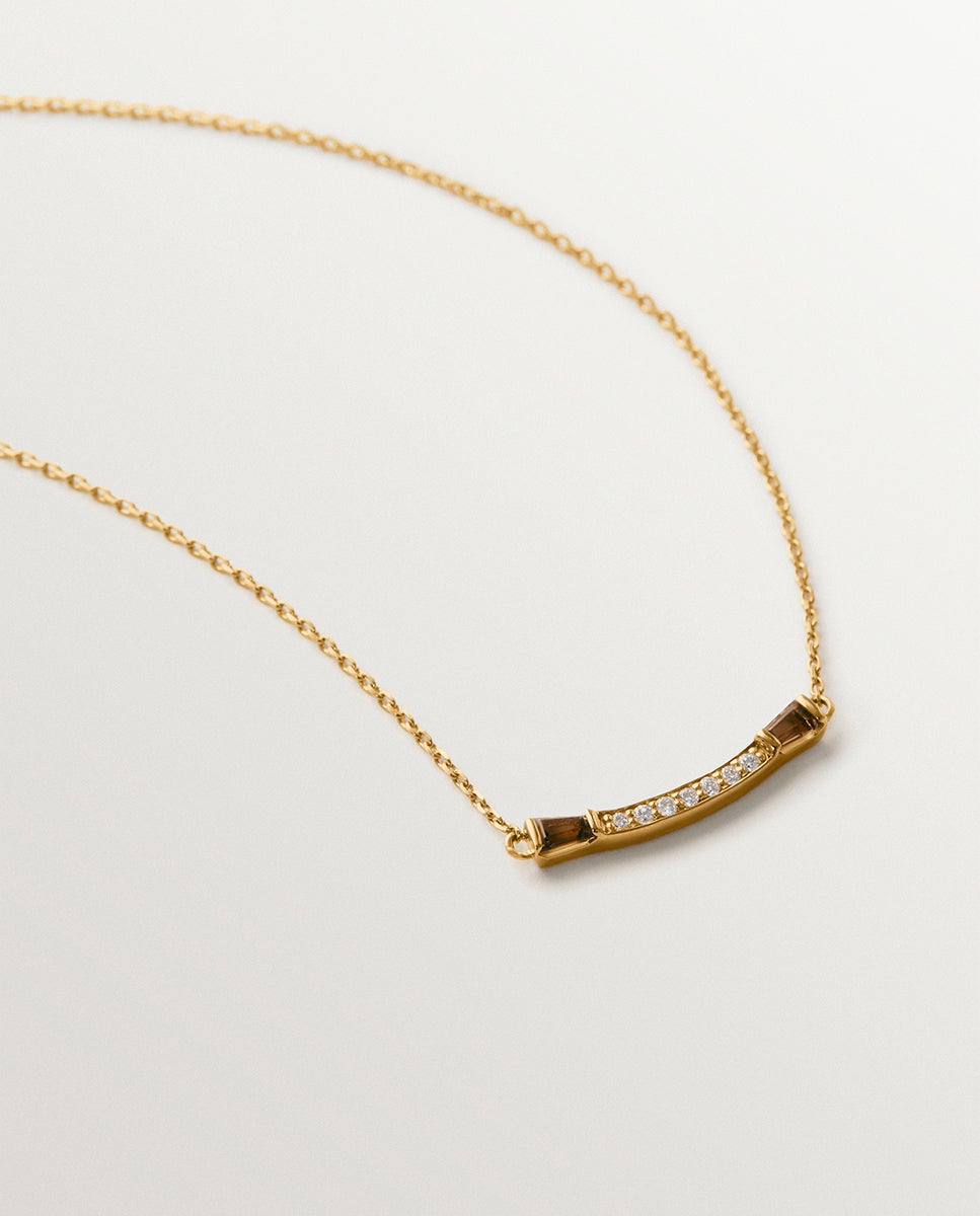 Cadena con colgante de oro amarillo de 9k con diamantes y cuarzos fumé - Aristocrazy - Marrón Marrón-2