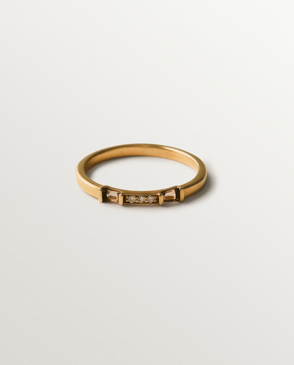 Anillo de oro amarillo de 9k con diamantes, cuarzo fumé, amatista negra y turmalina verde - Aristocrazy - Marrón Marrón-2