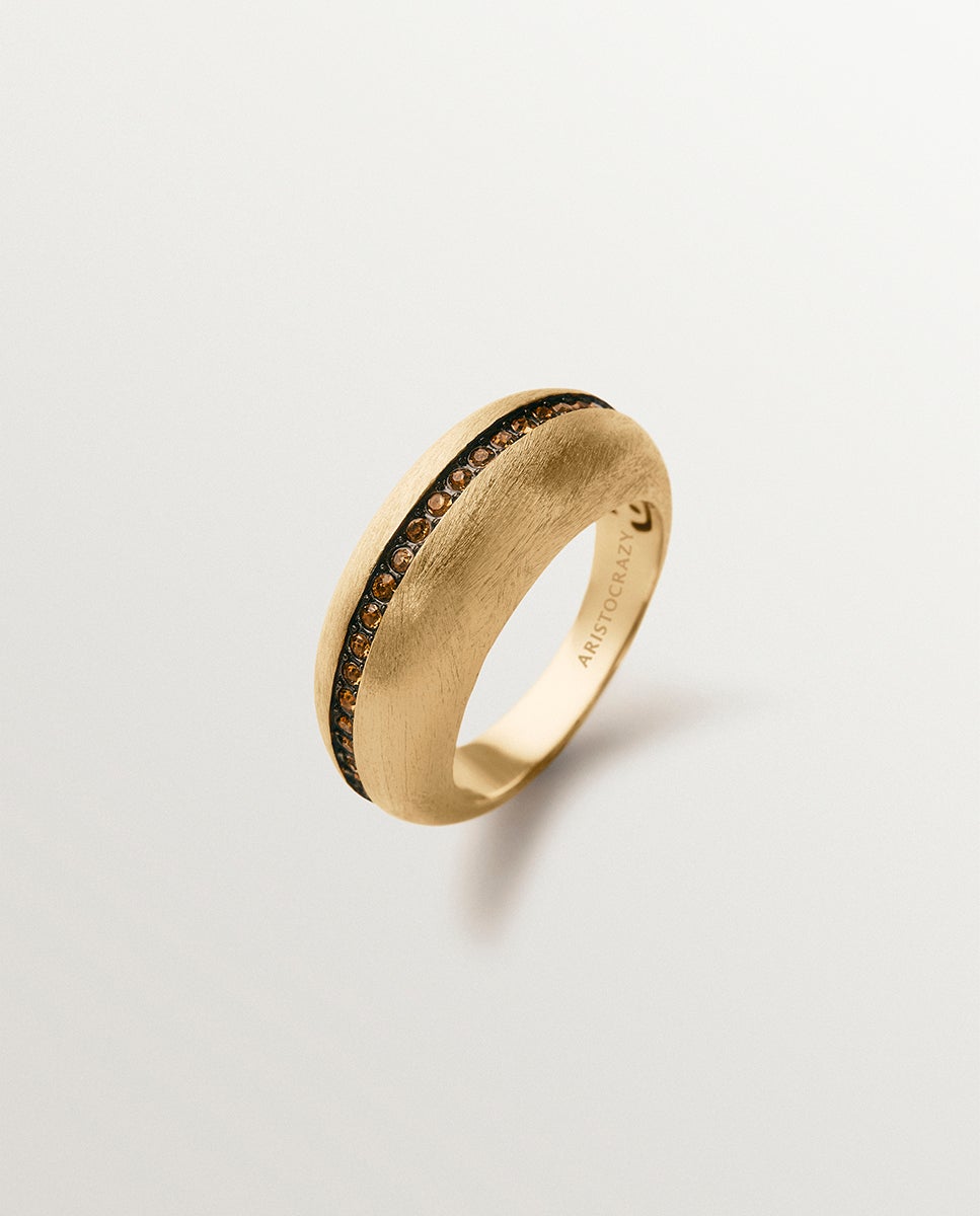 Anillo abombado de plata 925 bañada en oro amarillo de 18k con cuarzos marrones - Aristocrazy - Marrón Marrón-1