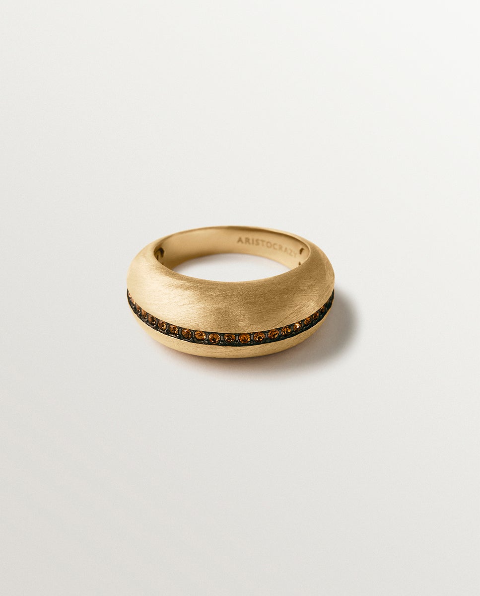 Anillo abombado de plata 925 bañada en oro amarillo de 18k con cuarzos marrones - Aristocrazy - Marrón Marrón-2